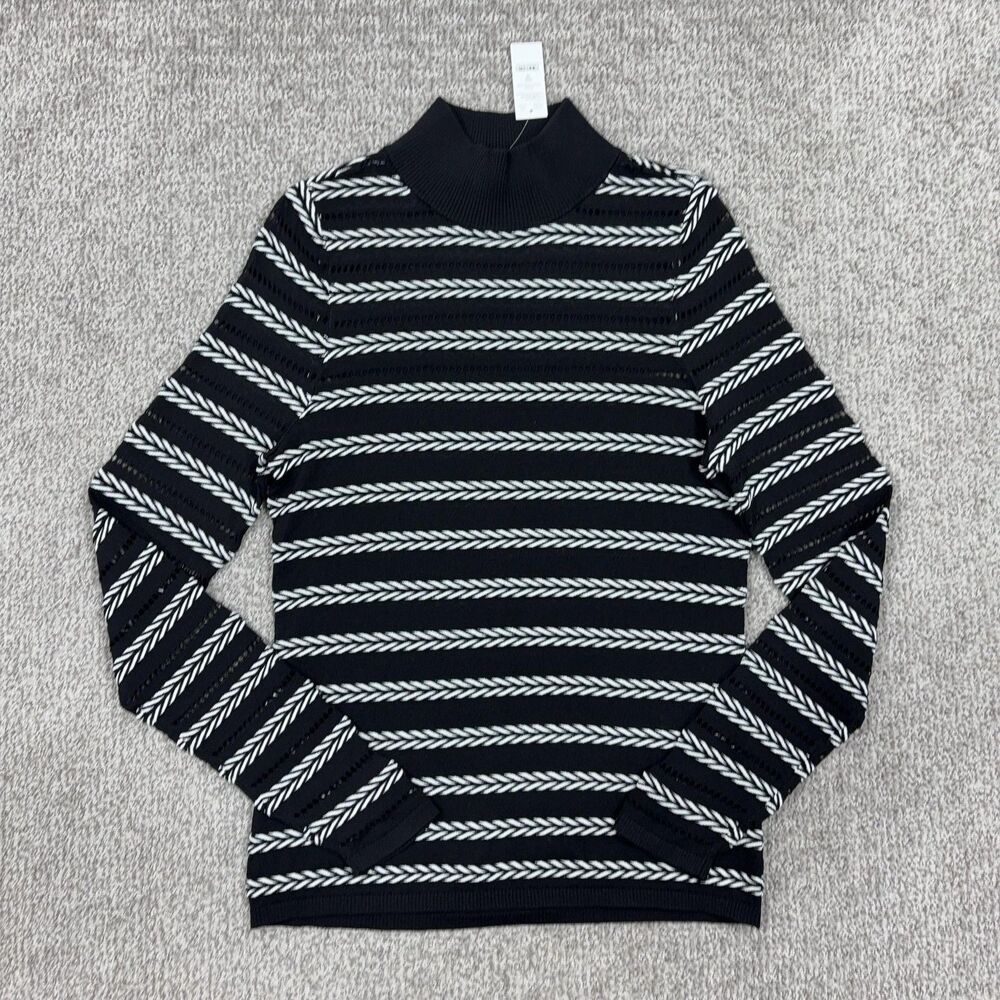 White House Black Market Sweater Womens Medium Black Stripe Mock Neck Knit